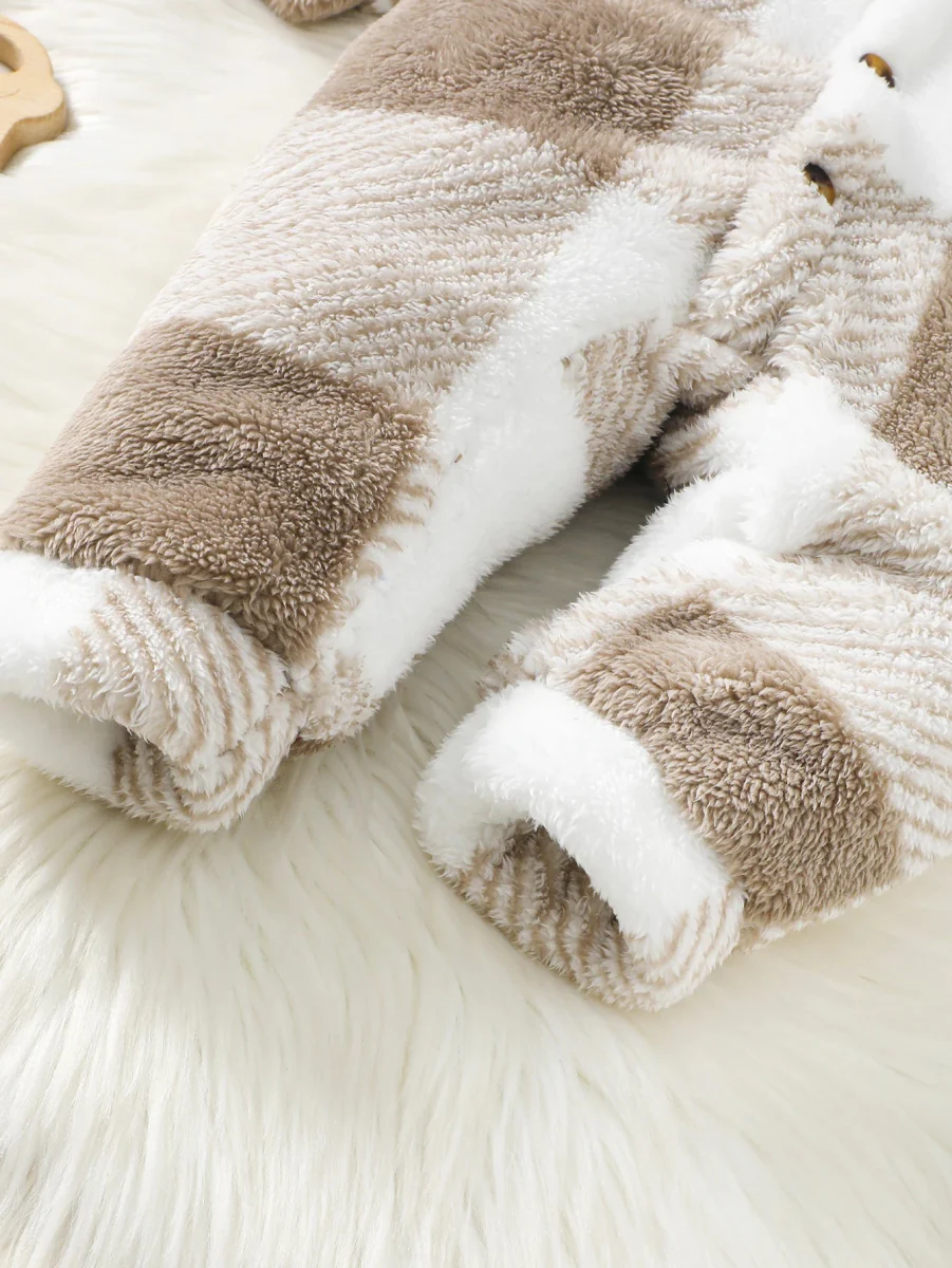 Baby Plaid Fluffy Fleece Long-sleeve Romper - Image 5